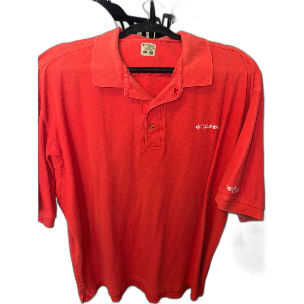 Columbia Orange Men's L Polo Tee Shirt Large T-Shirt Fish Embroider Vintage